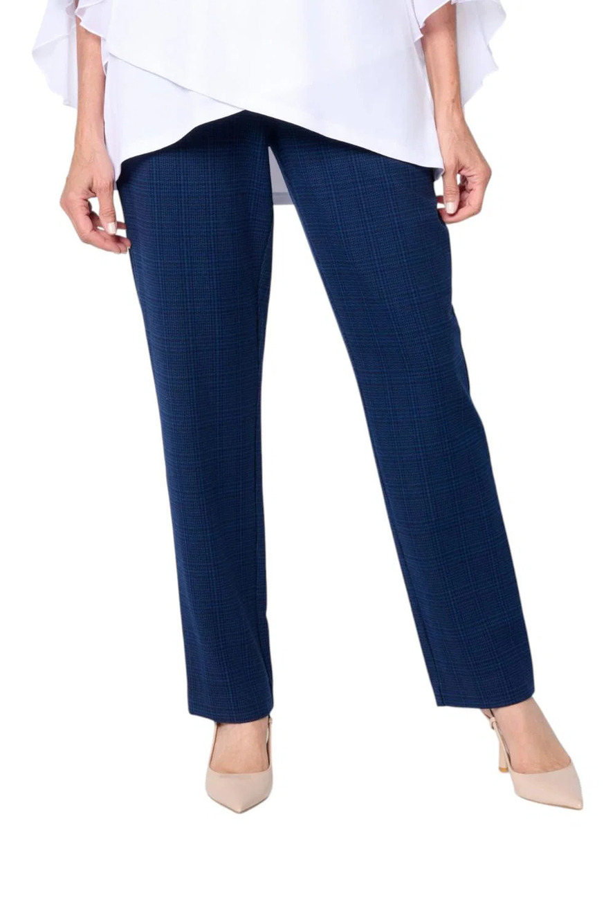 Susan Graver Women's Plaid Jacquard Straight Leg Pants Rustic Blue - Regular